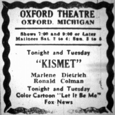 Oxford Theatre - OLD AD FROM 1944